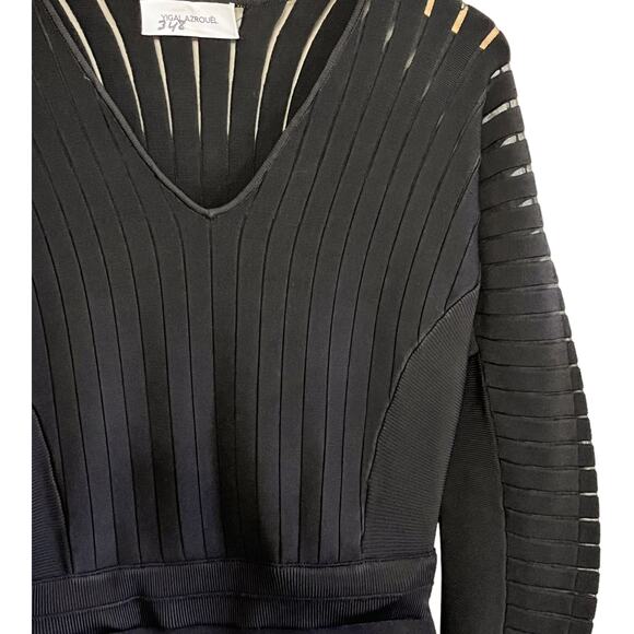YIGAL AZROUEL Knit Dress Black V-Neck Sheath 3/4 Sleeves Designer Small EUC - Picture 8 of 12